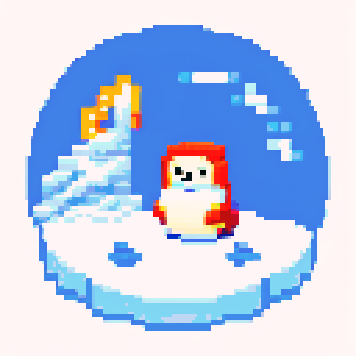 pixel art, sRGB, winter town mountain range, tiny pixel seal sitting, tiny human eskimo character, hanging out