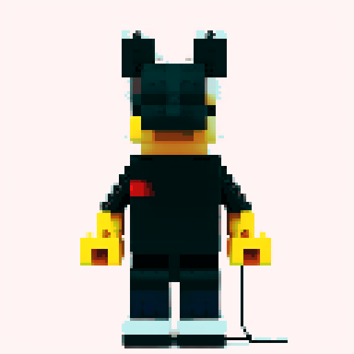 micky mouse, pixelated, LEGO, vibrant colors, blocky, square pixels, retro style, playful, sRGB