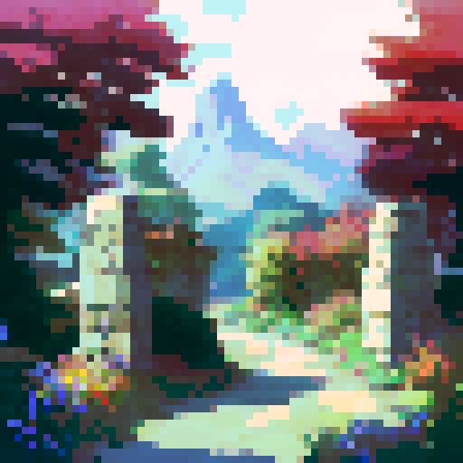 Modern house entrance with tall, leafy tree on the left side, rocky path leading to the main door, towering mountain range in the distance; landscape portrait with a touch of realism.