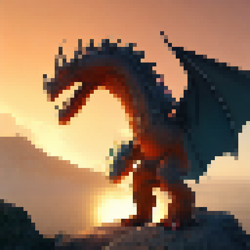 Hero vs dragon, sunrise and fire balls
