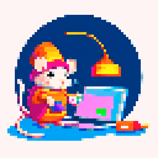 Cute rat wearing magic hat doing some code