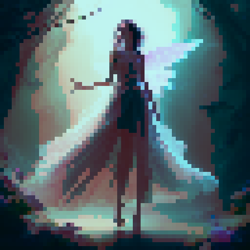 fairy girl with delicate wings and flowy dress, long straight hair, surrounded by enchanted forest, ethereal, fantasy RPG art style
