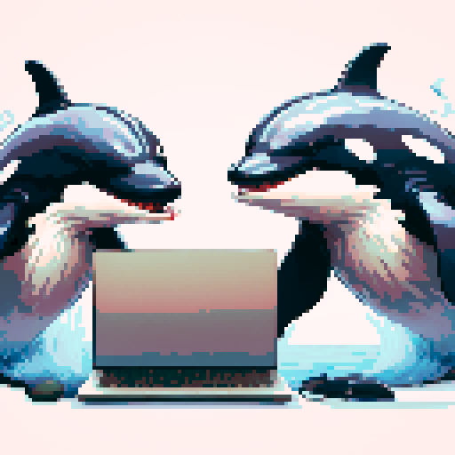 killer whales typing on a laptop