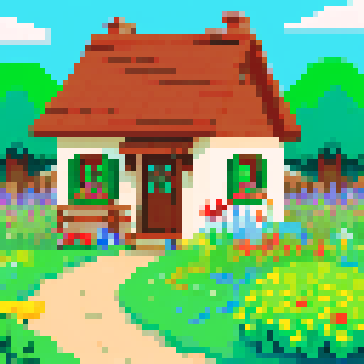 an adorable cottagecore cottage with a winding path and garden of wildflowers limited colors