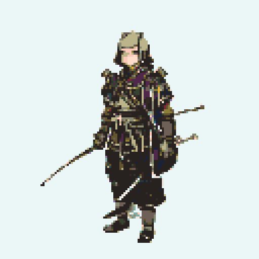 historically accurate muromachi samurai in traditional armor, roguelike rpg full-body sprite