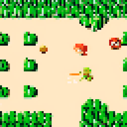 new monsters, towering trees, fork instead of sword, pixel art, sRGB