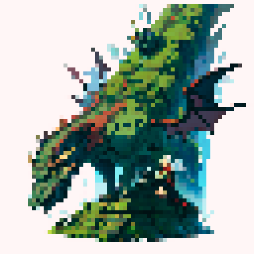 Dragon made of stone, siting on the ground, wings up