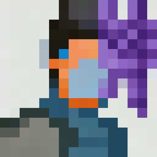 Boy about 16 years old with shoulder-length hair, blue eyes full body pixel art 