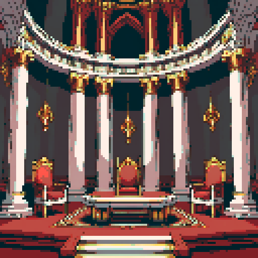 royal council, throne, columns, building, inside, block, gold, discussion table, table