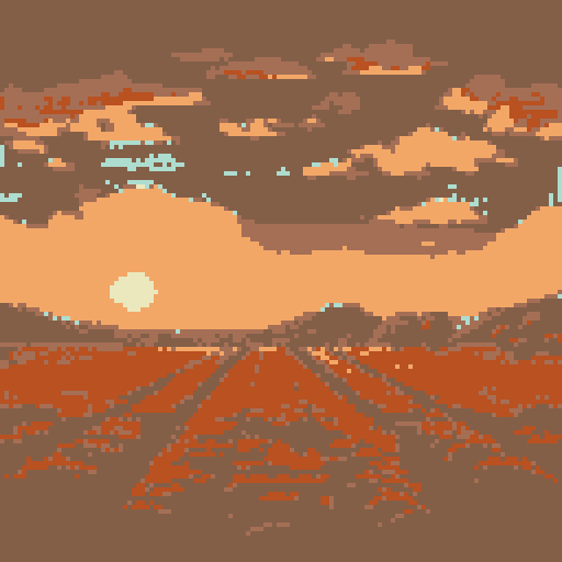 An autumn field glows orange in the sunset