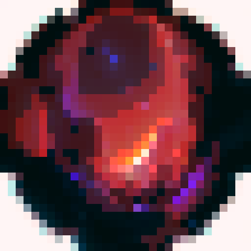 red transparent gem, shiny, circular, jagged