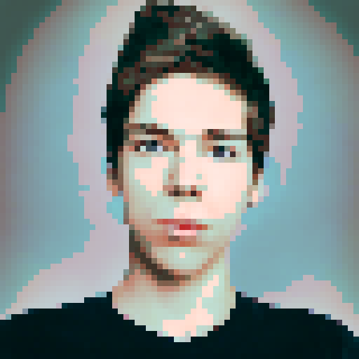 Pixel art portrait profile picture, retro, blue eyes