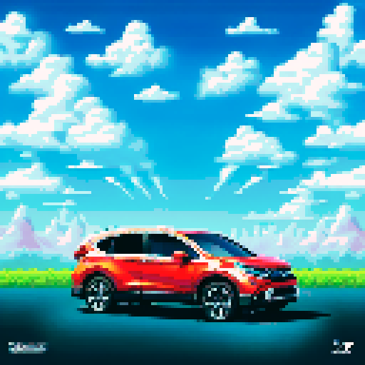 Photorealistic, centered Honda CR-V in a three quarter view, right wheel in front, clean background, pixel art style with sRGB colors