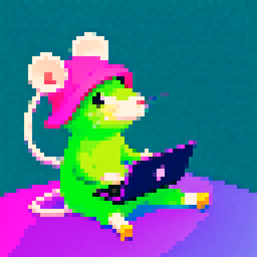 Cute rat wearing magic hat doing some code