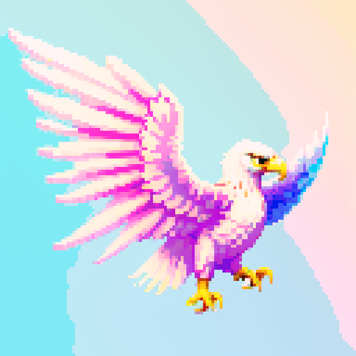 Terraria wings, pixelated gold eagle feathers, gradient shading, sRGB palette, pixel art, fron pale pink to white to cyan