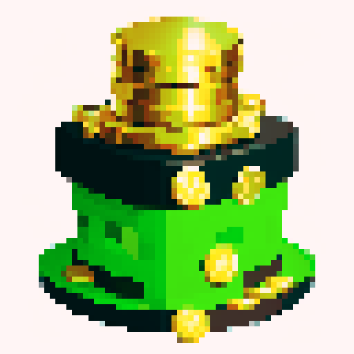 green top hat with gold coins inside the top hat