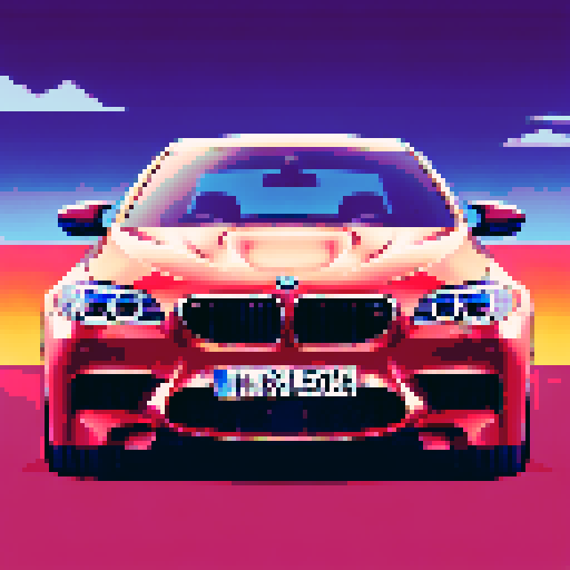 Photorealistic, centered BMW M5 in a three quarter view, right wheel in front, clean background, pixel art style with sRGB colors
