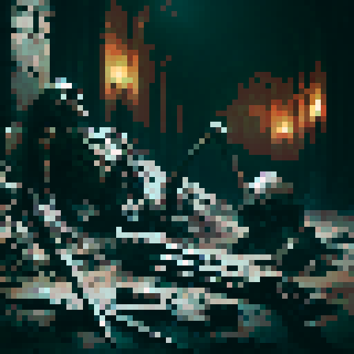 dead character, dungeon, armor, bones, fantasy RPG, dark and ominous, ancient and weathered, mystical and ethereal, intricate and ornate, epic and grandiose, otherworldly and fantastical