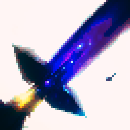 Sharp sword, purple blade, golden guard, enchanted, magical powers