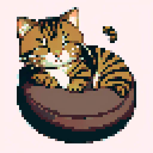 dark tabby cat, sleeping, curled up, fat cat, 16x16 sprite