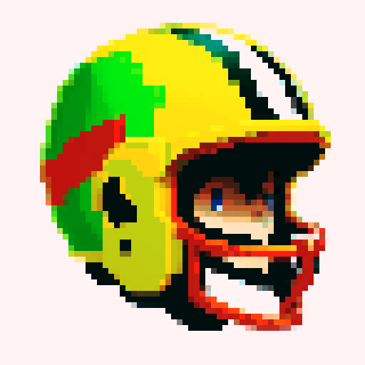Tecmo Bowl Team Helmet Side Profile, bold and vibrant pixel art, sRGB colors, fierce team logo, intricate detailing, dynamic perspective, vibrant team colors, precise shading, sharp lines, meticulous design