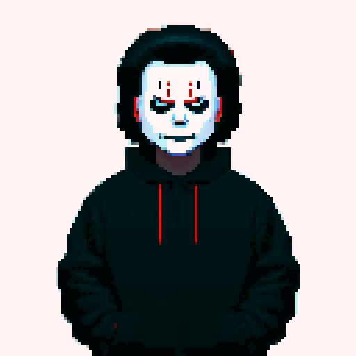 Michael Myers, iconic slasher, hauntingly depicted in pixel art with vibrant sRGB colors