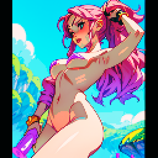 sexy naked woman penetration with dildo, pixelated sRGB colors, vibrant pixel art style