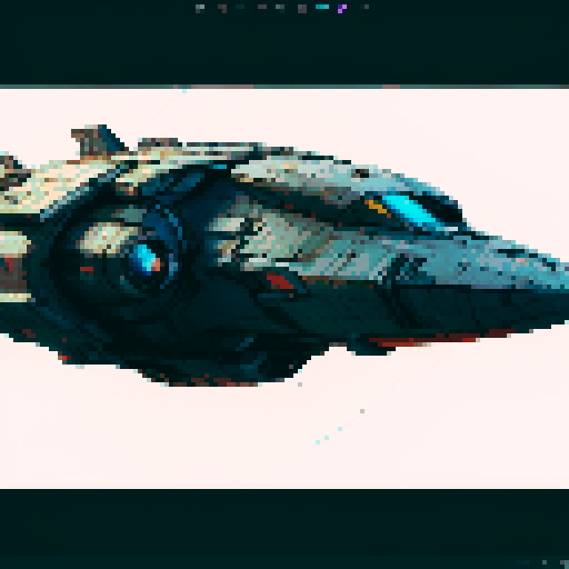 spaceship sleek, sideview flying in space with vibrant colors, sharp edges, and a retro video game aesthetic