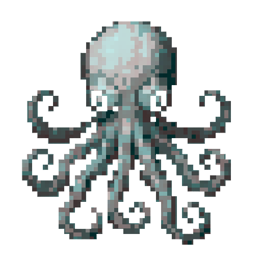 Octopus pixelated, monochrome palette, techy aesthetic and simple