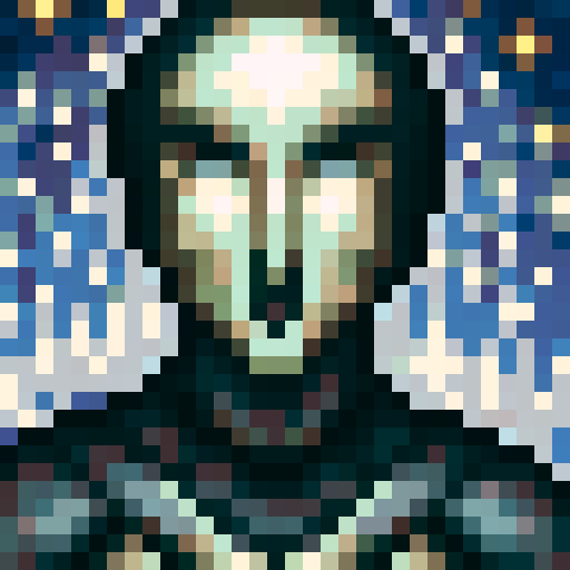 Swords holder with grey eyes, light brown hair, intense expression, character portrait, close up, anime style, pixel art