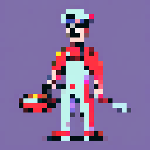 cooking chef with moustache, frying pan in hand, pixel art, vibrant sRGB colors