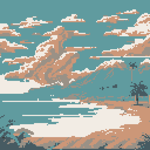 Sunrise at beach, palm trees, sandy shore, , clouds