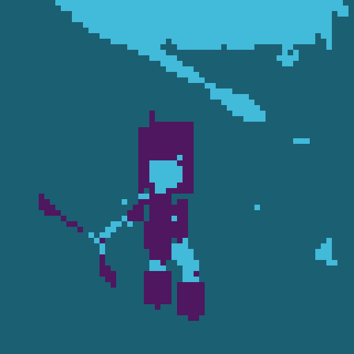 Cool character with a pixel art style, wearing purple clothes, holding a bow and arrow, moving in all directions, for the fantasy magic game called Tawn