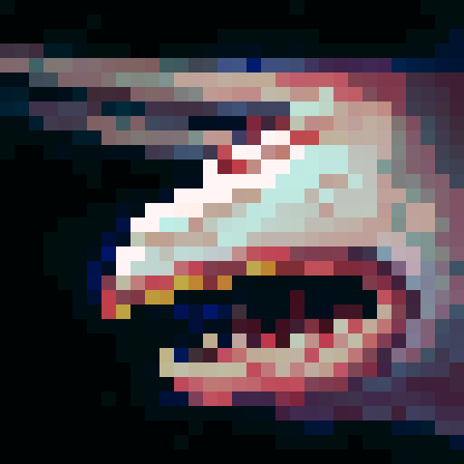 goblin shark, large bill, ominous, ugly, nasty teeth, game icon, 32x32 pixel art, sRGB, skill art