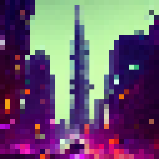 Neon-lit streets wind through towering skyscrapers, a hovercar races past a robotic bouncer guarding the entrance to a seedy club, while a group of augmented rebels huddle in the shadows, all rendered in a gritty, hand-drawn style.