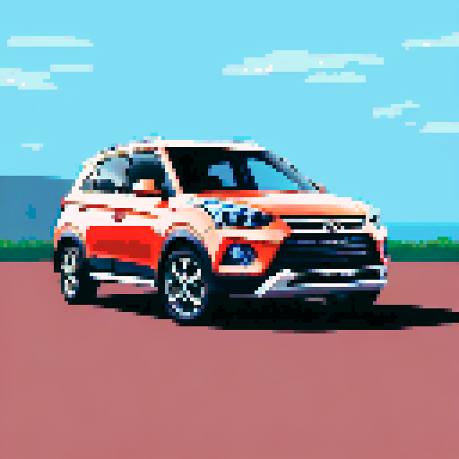 Photorealistic, centered Hyundai Creta in a three quarter view, right wheel in front, clean background, pixel art style with sRGB colors