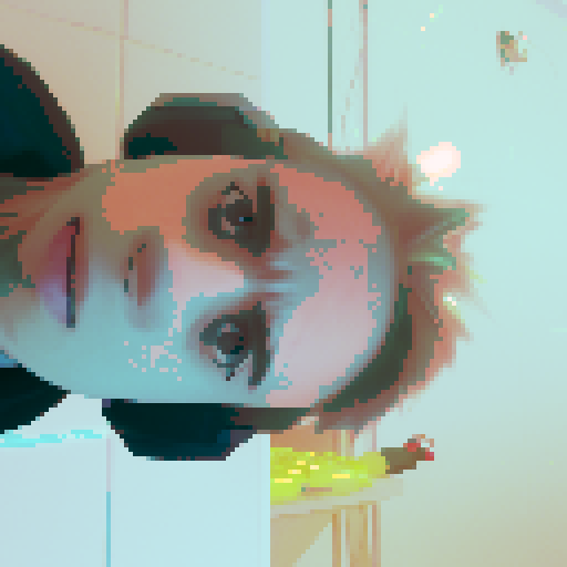 anime character, boy, hacker, neon green hair, wearing headphones, typing on a retro keyboard, surrounded by lines of code, glowing computer screen, pixel art, sRGB