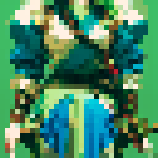 female warrior, green hair, large sword, fantasy RPG, character sprite