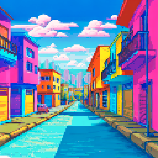 Peaceful streets in Mexico City, with vibrant houses, on a sunny day, with no one outside, no cars, no animals, no people in a landscape view