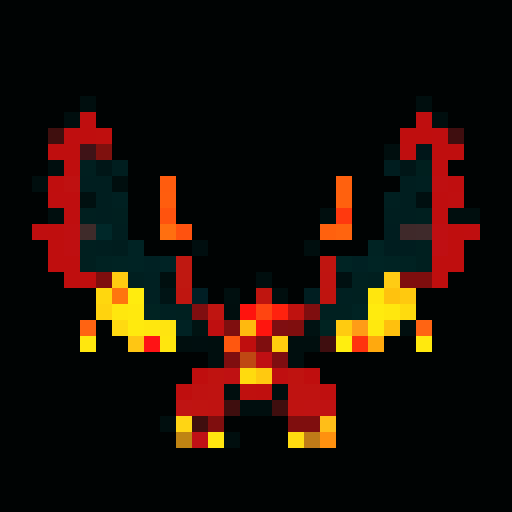 A larger, more formidable fire demon with intense flames engulfing its body, large wings, and glowing yellow eyes. It radiates heat and has a fierce, intimidating expression. No background.
