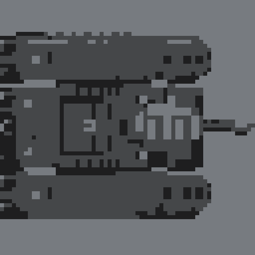 top-down, pixel art tank, large turret, noticeable treads, camouflage color scheme with greens and grays, blocky retro design, detailed armor plating, barrel