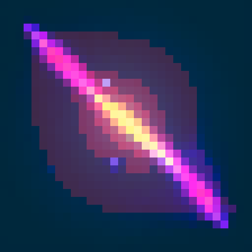 Design a mesmerizing galaxy-themed sword that embodies the vastness of the cosmos. The blade should shimmer with vibrant hues of deep blues and purples, reminiscent of distant nebulas, while the hilt should capture the brilliance of stars. The sword's pommel should incorporate celestial elements such as constellations or swirling galaxies. Infuse the design with a sense of cosmic energy and make it appear both elegant and powerful. Let your creativity soar across the expanse of the universe as y