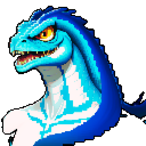 basilisk, blue and white color scheme, pixel art, sRGB