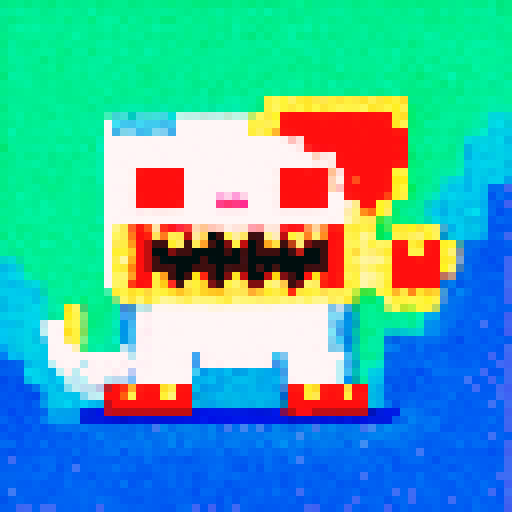 giant white alient with sharp teeth and claws, pixelated 16-bit style capturing the retro charm and vibrant colors of the sRGB color space