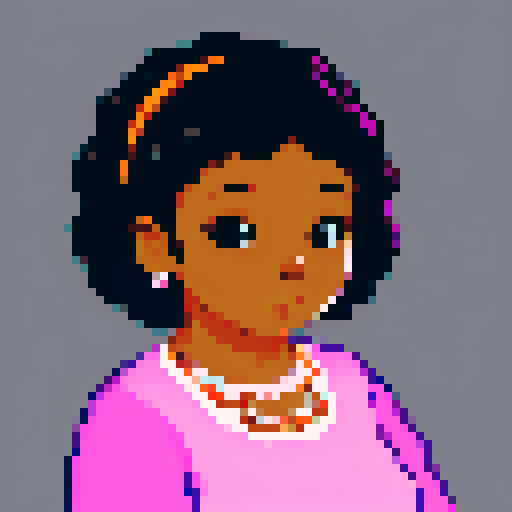portrait, sprite art, middle aged black woman, average, folksy
