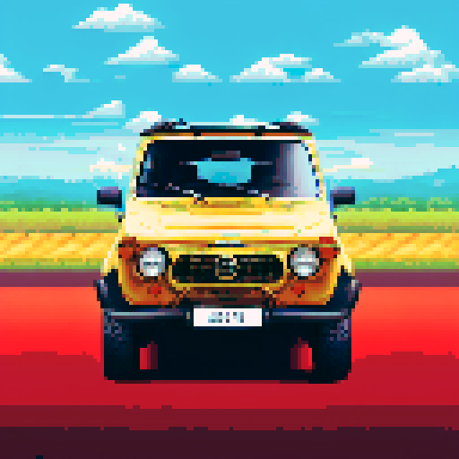 Photorealistic, centered old Lada Niva in a three quarter view, right wheel in front, clean background, pixel art style with sRGB colors
