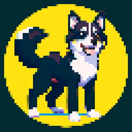 sprite of a border collie, pixel art style, vibrant colors, sharp lines, dynamic movement, lively personality, energetic tail, realistic proportions, textured background