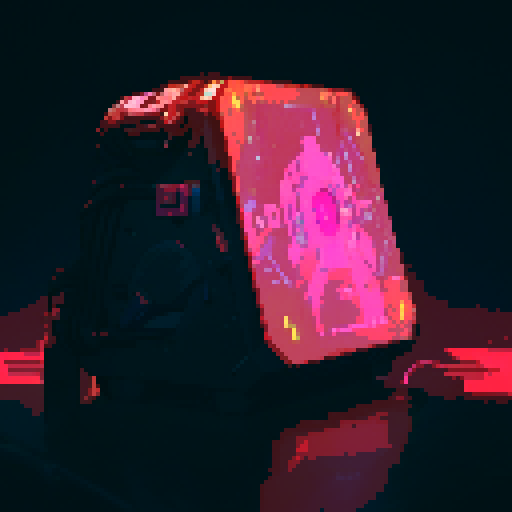 Futuristic hard drive, glowing neon circuitry, metallic casing, pixelated digital display, sRGB color palette, retro pixel art
