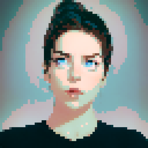 Retro pixel art portrait profile picture, blue eyes, professional