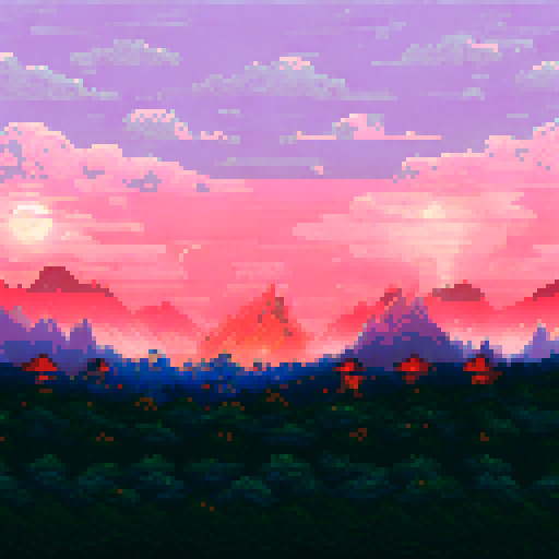 lantern light, shimmering glow, rustic wooden lantern, flickering flames, illuminating a tranquil garden, vibrant pixelated flowers, towering mountains in the distance, serene moonlit sky, sRGB color palette, detailed pixel art, immersive background, picturesque landscape